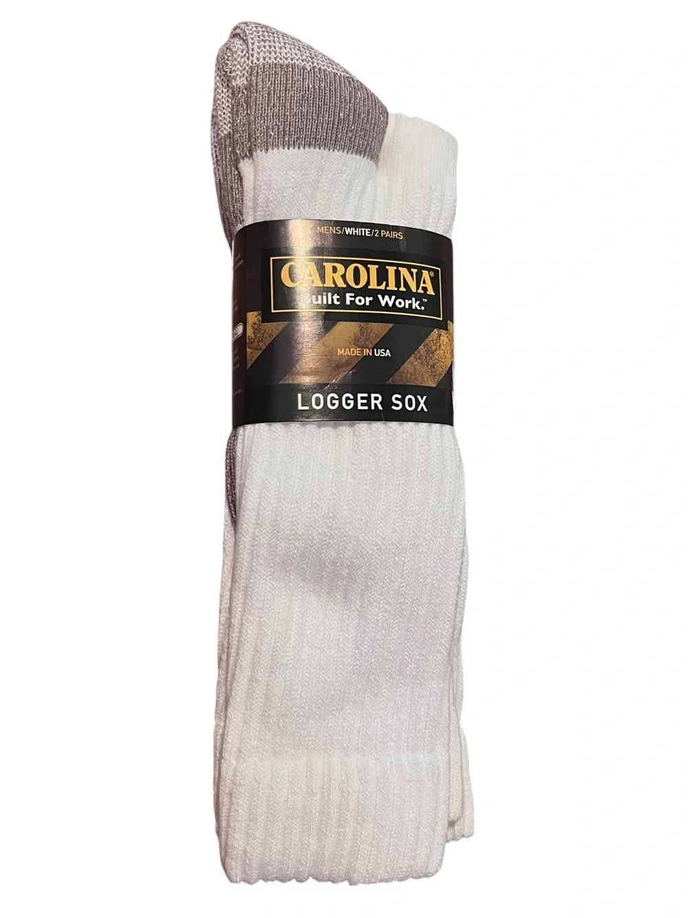Carolina Men Logger Sox Socks 2 Pairs of White Boot Large 10-13 Made in USA